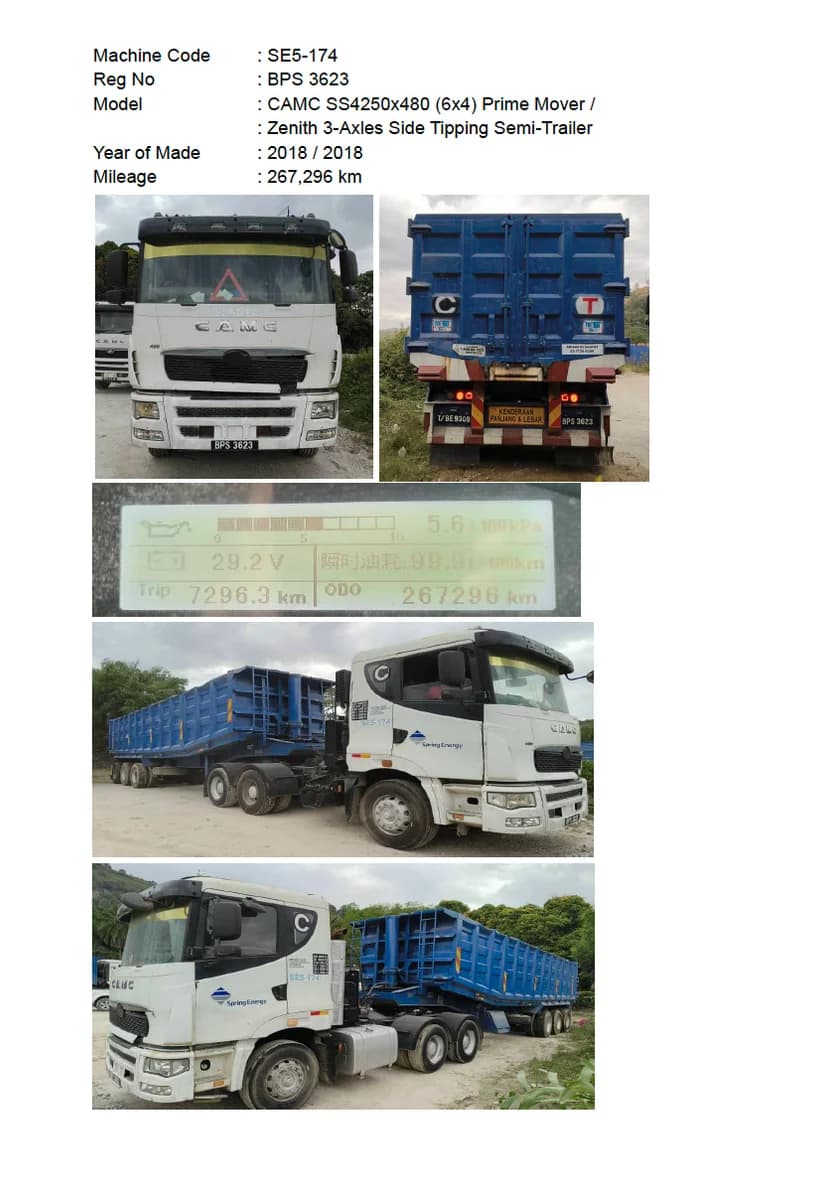 CAMC | Prime Mover | SS4250x480 (6x4) | 2018 | Used | SE5-174 - 183
Zenith | 3-Axles Side Tipping Semi-Trailer | 2018 | Used - Image 3