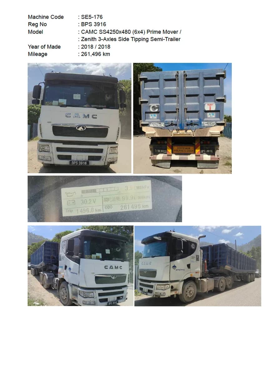 CAMC | Prime Mover | SS4250x480 (6x4) | 2018 | Used | SE5-174 - 183
Zenith | 3-Axles Side Tipping Semi-Trailer | 2018 | Used - Image 6