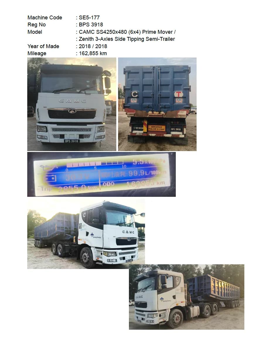 CAMC | Prime Mover | SS4250x480 (6x4) | 2018 | Used | SE5-174 - 183
Zenith | 3-Axles Side Tipping Semi-Trailer | 2018 | Used - Image 7