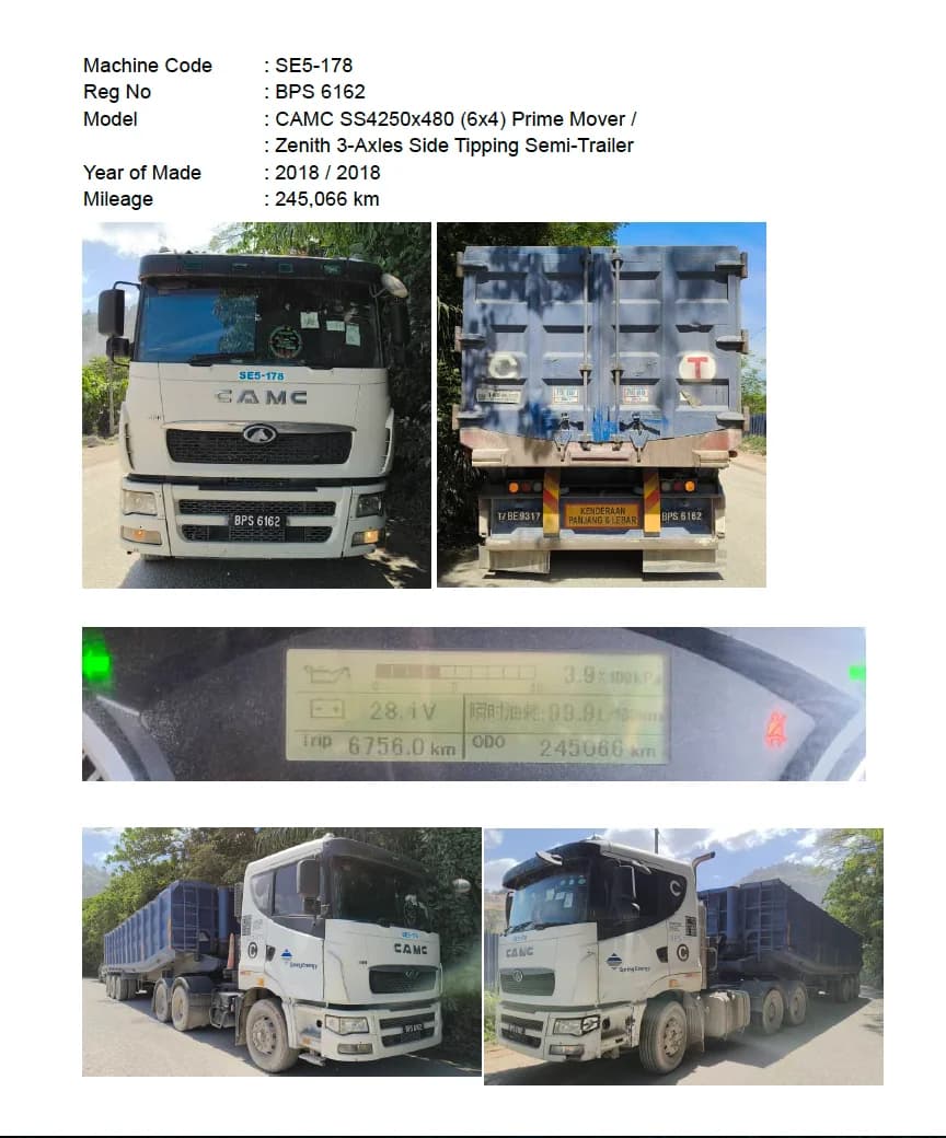 CAMC | Prime Mover | SS4250x480 (6x4) | 2018 | Used | SE5-174 - 183
Zenith | 3-Axles Side Tipping Semi-Trailer | 2018 | Used - Image 8