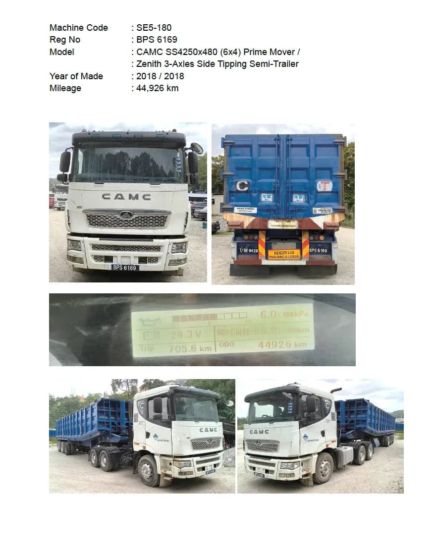 CAMC | Prime Mover | SS4250x480 (6x4) | 2018 | Used | SE5-174 - 183
Zenith | 3-Axles Side Tipping Semi-Trailer | 2018 | Used - Image 10
