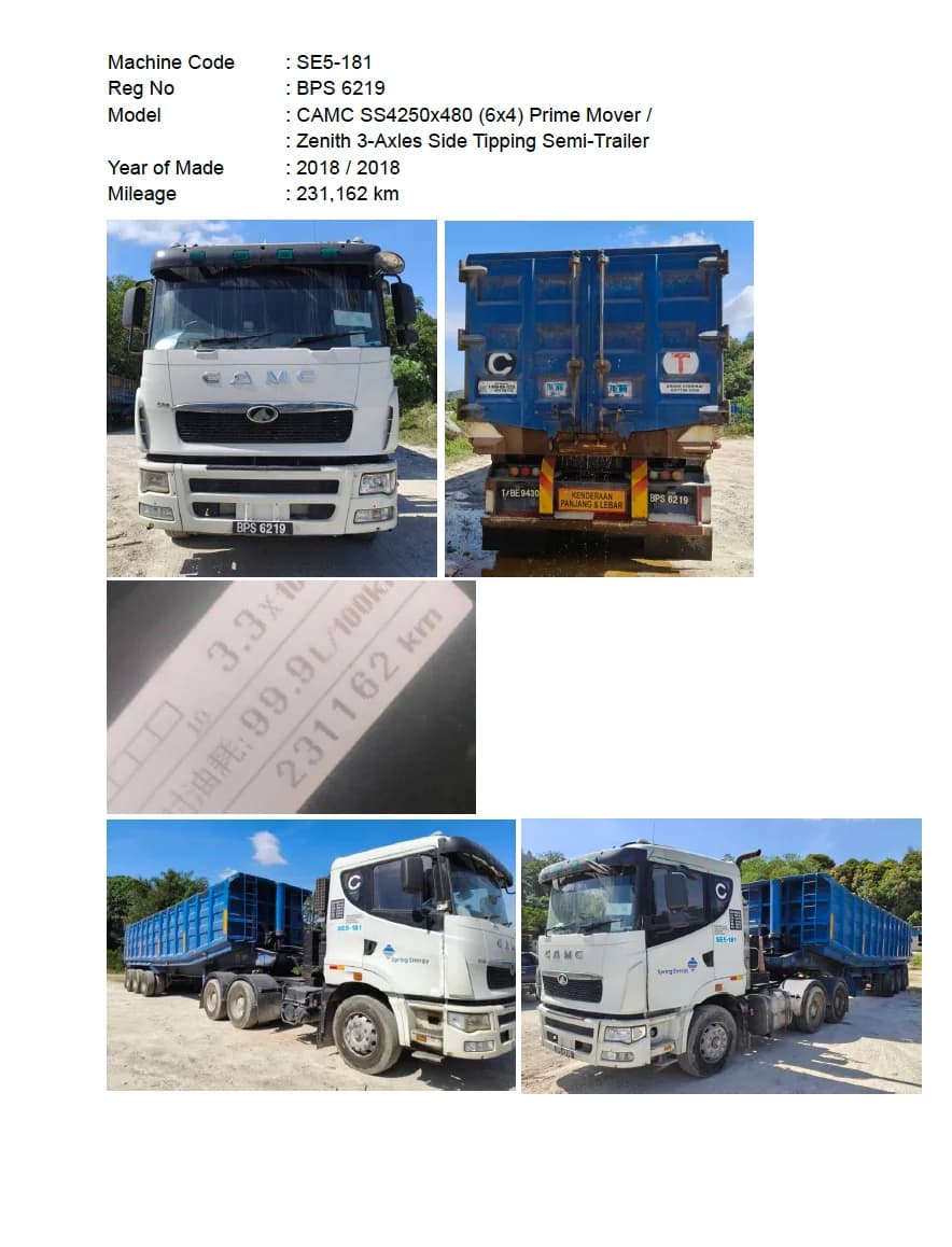 CAMC | Prime Mover | SS4250x480 (6x4) | 2018 | Used | SE5-174 - 183
Zenith | 3-Axles Side Tipping Semi-Trailer | 2018 | Used - Image 11