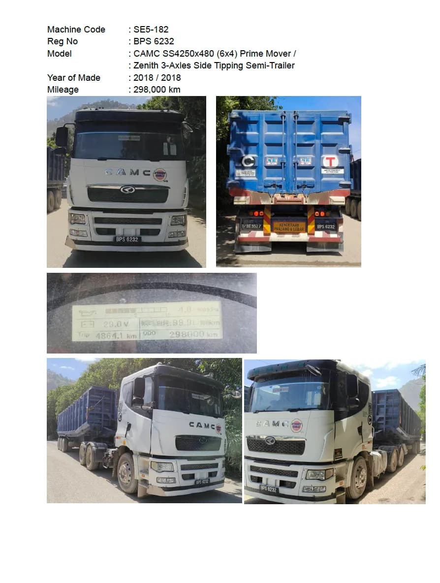 CAMC | Prime Mover | SS4250x480 (6x4) | 2018 | Used | SE5-174 - 183
Zenith | 3-Axles Side Tipping Semi-Trailer | 2018 | Used - Image 12